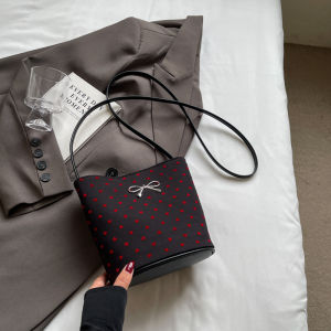 Spring Fashion Large Capacity Womens Bucket Bag Butterfly Knot Slant Crossbody Single Shoulder Bag Soft Handle Nylon Material