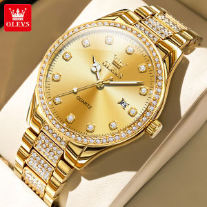 OLEVS watch for men waterproof original new luxury diamond dial gold stainless steel casual calendar luminous business mens watch