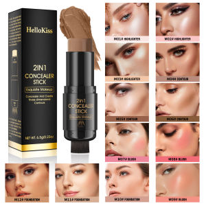 2 in 1 Contour & Blush Stick with Built-in Brush Waterproof Long Lasting Natural Cream Blush Stick Portable Face Makeup