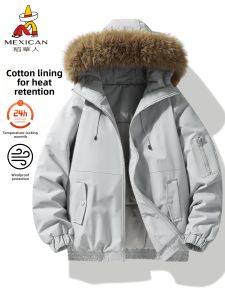 Mexican | Winter Cotton Coat Large Fur Collar Workwear Parka