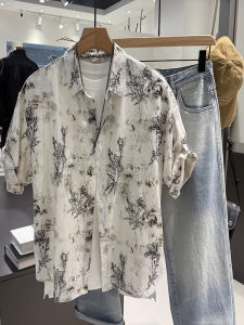 Summer Lightweight Floral Shirt Mens Loose Fashionable Short Sleeve High-End Feeling Cool Handsome Trendy Brand Clothing