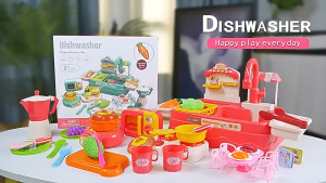 Kitchen Sink Play Role Play Dishwasher Toy with Faucet and Dishes Playset Educational Fun Learning Pretend Play Toy for Kids