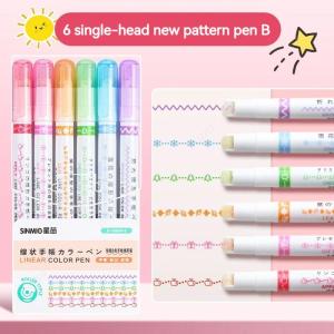 6Pcs/Set Line Shaped Highlighter Roller Tip Curve Liner Marker Pens Graffiti Pen Kawaii Korean Stationery School Office Supplies