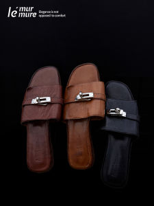Le Murmure Heavyweight Washed Horsehide Fashionable Flat Bottom Slippers Metal Buckle Comfortable Casual Breathable Low Heel