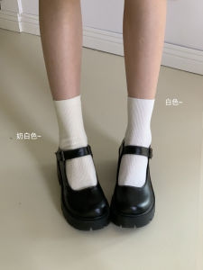 White Cotton Mid-Calf Short Socks for Women Breathable Moisture Wicking Autumn Winter Pure Cotton Socks Matching with Leather Shoes