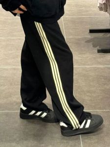 Large Size Mens Casual Pants Leisure Style Sporty Striped Straight Leg Long Trousers Breathable Comfortable Summer Fashion