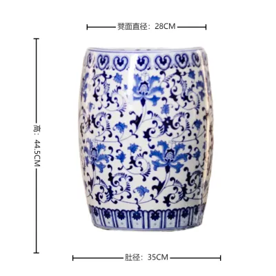 Blue and White Porcelain Drum Stool Traditional Chinese Style Decorative Craft