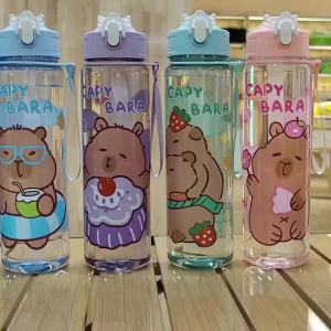 750ml/26oz Cute Cartoon Plastic Water Bottle with Straw Multi-Style Selection for Outdoor Sports Travel Camping Festive Parties
