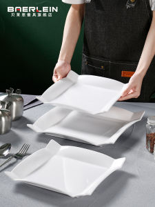 High End Restaurant Special Deep Square White Plate Catering Banquet Tableware Corner Upturned Dish Plate Commercial Use
