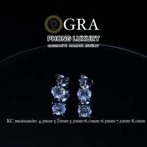 Bông tai kim cương moissanite GRA 4.5mm-5.0mm-5.5mm-6.0mm-6.3mm-7.2mm-8.1mm-9.0mm xi bạch kim vàng trắng PHONG LUXURY