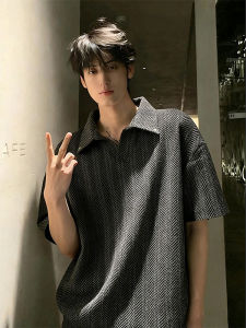 Wheat Pattern Grey Polo Shirt Short Sleeve