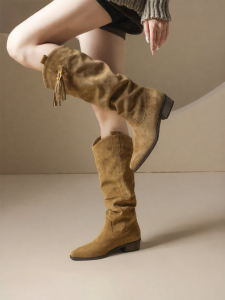 Josiny | Slenderizing Western Style Brown Chunky Heel Boots