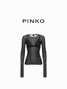 Pinko Womens Striped See-through Knitwear 102977A1ND Long Sleeve Cotton Blend Mesh Cotton Andnylon Regular Fit Basic Cotton Spring 2024