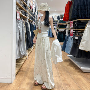 Quần Ống Rộng Thêu Ren Bằng Lụa Băng Mỏng Mùa Hè Cho Nữ Quần Ống Rộng Lưng Cao Rộng Rãi Thường Ngày Phong Cách Lười Biếng