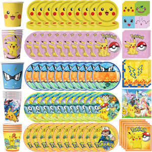 Pokemon Balloons Birthday Party Decorations Kits Pikachu Theme Paper Cups Plates Napkins for Kids Event Supplies Baby Shower