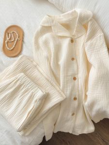 Soft Cotton Nightgown Womens Spring Autumn New Style Baby Yarn Long Pants Home Clothes Set Can Be Worn outside Sweet Style