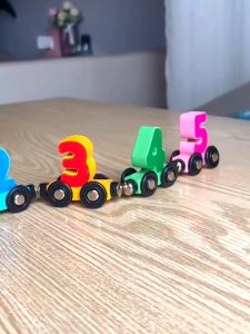 Magnetic wooden train digital cognitive early education puzzle toy for children to learn how to assemble toys