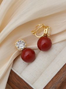 Elegant Red Square Zircon Bead Earrings French Luxury No Piercing Required Vintage Style Fashion Jewelry for Women