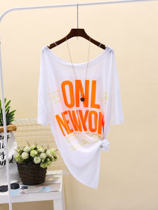 Casual White Short Sleeve V-Neck T-Shirt Womens Summer Beach Vacation Loose Fit Printed Top Transparent Oversize Back Design