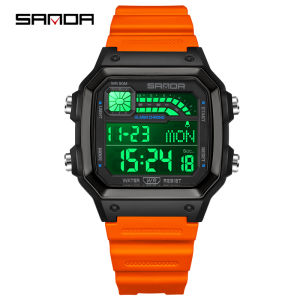 SANDA ชุดของขวัญสำหรับคู่รักนาฬิกาข้อมือสปอร์ตสำหรับเด็กนาฬิกาหน้าปัดทรงสี่เหลี่ยม Jam Tangan Digital ดั้งเดิมมี2โซนจับเวลา5ATM ปฏิทินนับถอยหลังกันน้ำนาฬิกาข้อมือนักเรียนปลุกแบบเลื่อนปลุกได้