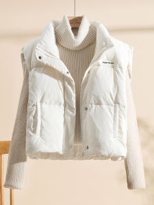 Fashionable Short Padded Vest Womens Loose Fit Stand Collar down Jacket White Duck Feather Korean Style Commute Straight Tube