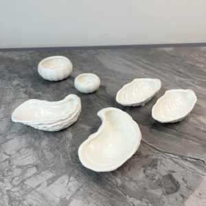 Ceramic Oyster Dish Side Dish Hotel Sauce Dish Sea Urchin Spoon Pure White Cold Dish Dessert Small Bowl Caviar Spoon