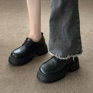 IELGY womens all-match vintage british style lace-up heightening shoes