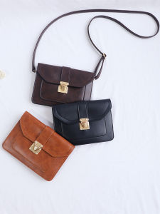กระเป๋าใส่มือถือแนววินเทจคลาสสิกแบบใหม่ฤดูใบไม้ร่วงและฤดูหนาวกระเป๋าสะพายไขว้สะพายไหล่สีพื้นแบบแนวนอนของผู้หญิงกระเป๋าใบเล็กมินิกระเป๋าใส่เหรียญแฟชั่น