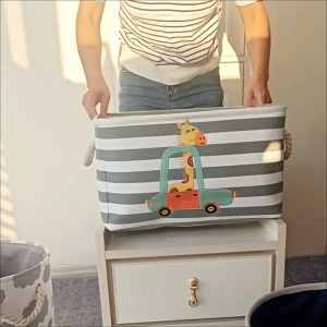 Rectangle Cartoon Linen Storage Basket for Baby Kids Clothes Toy Home Decor Fabric Organizer Shelf Reading Book Baskets Free Standing