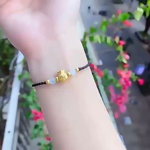 Jasongo123 18k Fu Bag Fortune Bracelet Red and Black String with Gold Money Bag Lucky Bracelet Good For Wealth
