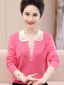 High-End Mommy Knitted Sweater Long Sleeve Loose Slimming Stylish Age-Defying Base Layer Top Women Autumn New Arrival