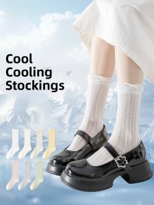 Miiow | Cat Lady Summer Thin Mid-Calf Breathable Socks Womens White Mesh Antibacterial Small Leather Shoes Compatible Monthly Socks