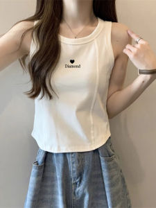 Womens Loose Sleeveless Tank Top Strap Design Spring Summer Fashionable Base Layer Fishbone Print Cotton Blend T-Shirt