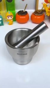 ครก ชุดครกสเตนเลส 304 พร้อมสาก แถมฝาปิดกันกระเด็น ครกสแตนเลสครกเล็ก ครกเหล็ก เกรดพรีเมียม แข็งแรง ทนทาน