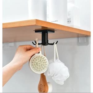 ชั้นวางของอเนกประสงค์แบบมีตะขอชั้นวางของในครัวแบบหมุนได้โดยไม่ต้องเจาะติดผนังเครื่องครัว