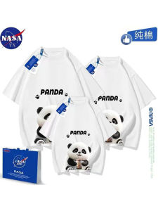 NASA Family Matching Short Sleeve T-Shirts Pure Cotton Cartoon Panda Design for Mothers Fathers And Children Summer Wear
