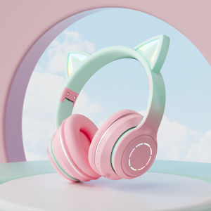 Cat Ear Headset Girl Wireless Bluetooth Kids Headset Game Computer with Microphone Luminous Good-looking Pink