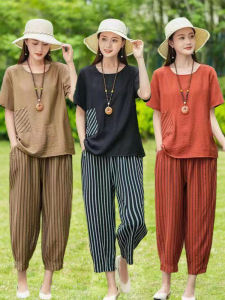 Slimming Loose Short Sleeve Womens T-Shirt Set 2025 New Style plus Size Two-Piece Suit Summer Fashion for Older Mothers