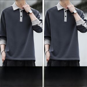 ROMON | Lormen Mens Long Sleeve Polo Shirt Casual Fashionable Youthful Cotton T-Shirt With Collar Spring Autumn New Style Loose Fit