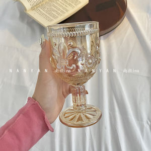 แก้วน้ำทรงกรวยสีambreรูปดอกเดซี่สไตล์ย้อนยุค แก้วน้ำแข็ง แก้วใสสำหรับบริการเครื่องดื่มหวานและผลไม้ แก้วน้ำทรงกลม