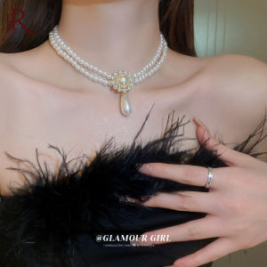 Frascati French Style Rhinestone Round Double Layers Pearl Choker Necklace For Women Fashion Trend Wedding Party Jewelry