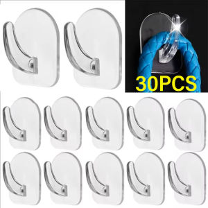 30PCS Mini Clear Wall Hooks Self Adhesive Transparent Hanger Hook Home Kitchen Bathroom Storage Organizers