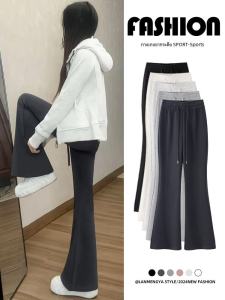 Gray Track Sweatpants Womens Spring and Autumn 2024 New Arrival High Waist Slimming Bootcut Pants Small Casual Horseshoe Pants