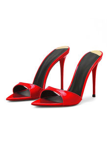 Red Pointed Toe High Heels Womens Sandals Simple Open-Toe Slippers Ultra High Stiletto Heel Fashionable Breathable Summer Shoes