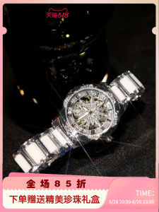 นาฬิกาข้อมือแบบมีสายสัมผัสหรูหราสำหรับผู้หญิง ดีไซน์ใหม่ปี 2025 หน้าปัดกลไกเซรามิก ขนาด 32 มม. สายรัดยาง หน้าปัดแบบเปิด กลไกญี่ปุ่น