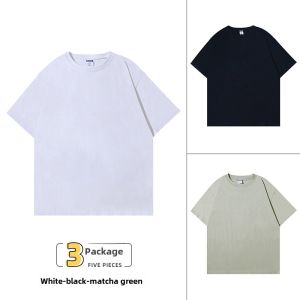 260G Heavy Weight Pure Cotton Two Needles T-Shirt Mens Summer Pure Color Minimalist Combed Cotton Oversize Small Neckline Short Sleeve