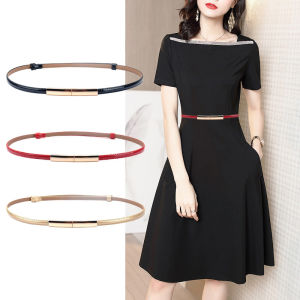 Thin Luxury Womens Genuine Leather Belt with Gold Metal Buckle Fashion Candy Color Waist Belt for Dresses and Jeans