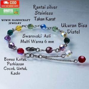 Gelang Tangan Wanita Swarovski Gelang Swaroski Multi Warna Bulat 6 mm Stainless Tahan Karat Kado Hadiah Terbaru