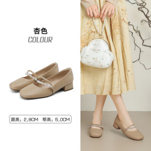 Daphne Mary Jane Womens Shoes Pearl Embellished Soft Bottom Low Heel Leather Upgraded Version Spring Autumn Fashionable