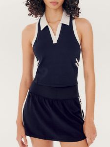 Áo Tập Thể Dục Thể Thao Màu Tương Phản Cổ Bẻ Có Đệm Ngực Áo Tập Yoga Chống Ánh Sáng Quần Tennis Váy Hai Mảnh Cho Nữ